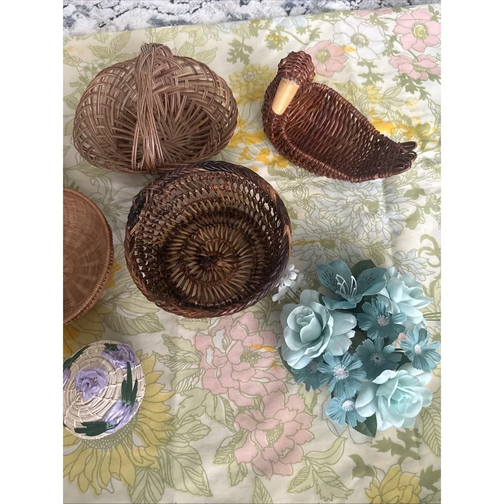 Assortment Of Small Wicker Baskets & Mini Flower Arrangements